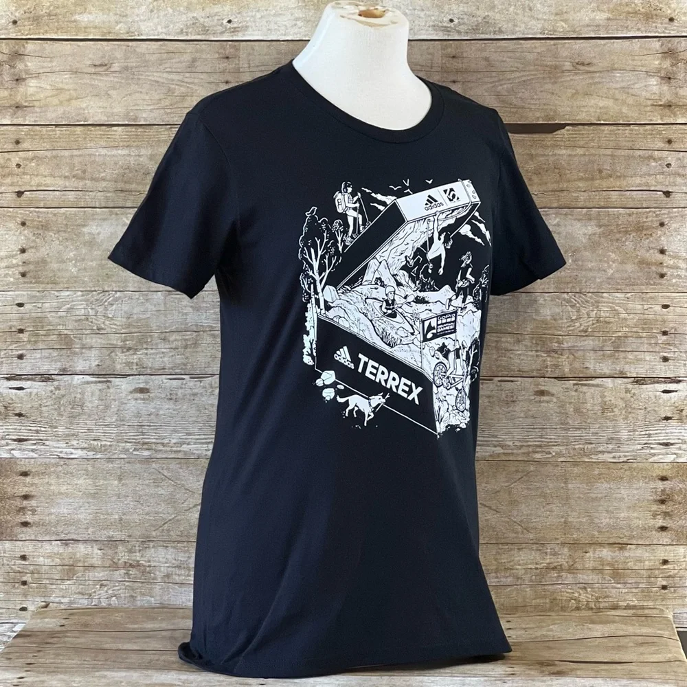 Adidas Terrex Amplifier Tee Womens Medium Black Graphic T-Shirt IA7360 NEW - Picture 2 of 9